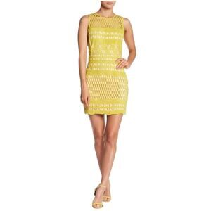 Endless Rose Guipure Chartreuse Yellow Green Lace Sleeveless Sheath Dress